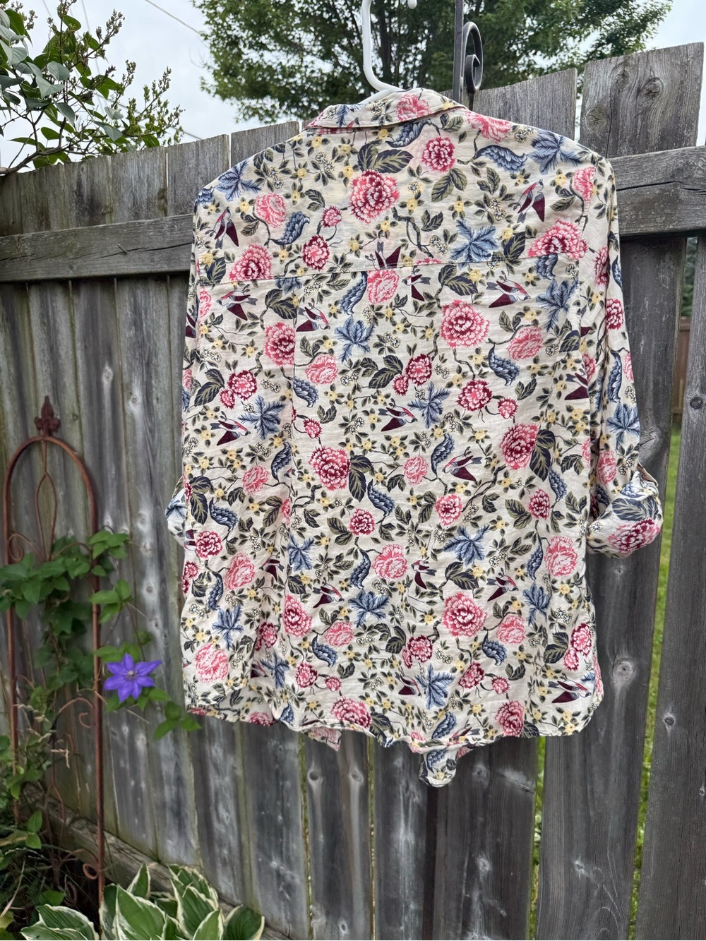 Cotton On Cream Floral Button-Up with Pink & Blue Accents - Picture 5 of 7